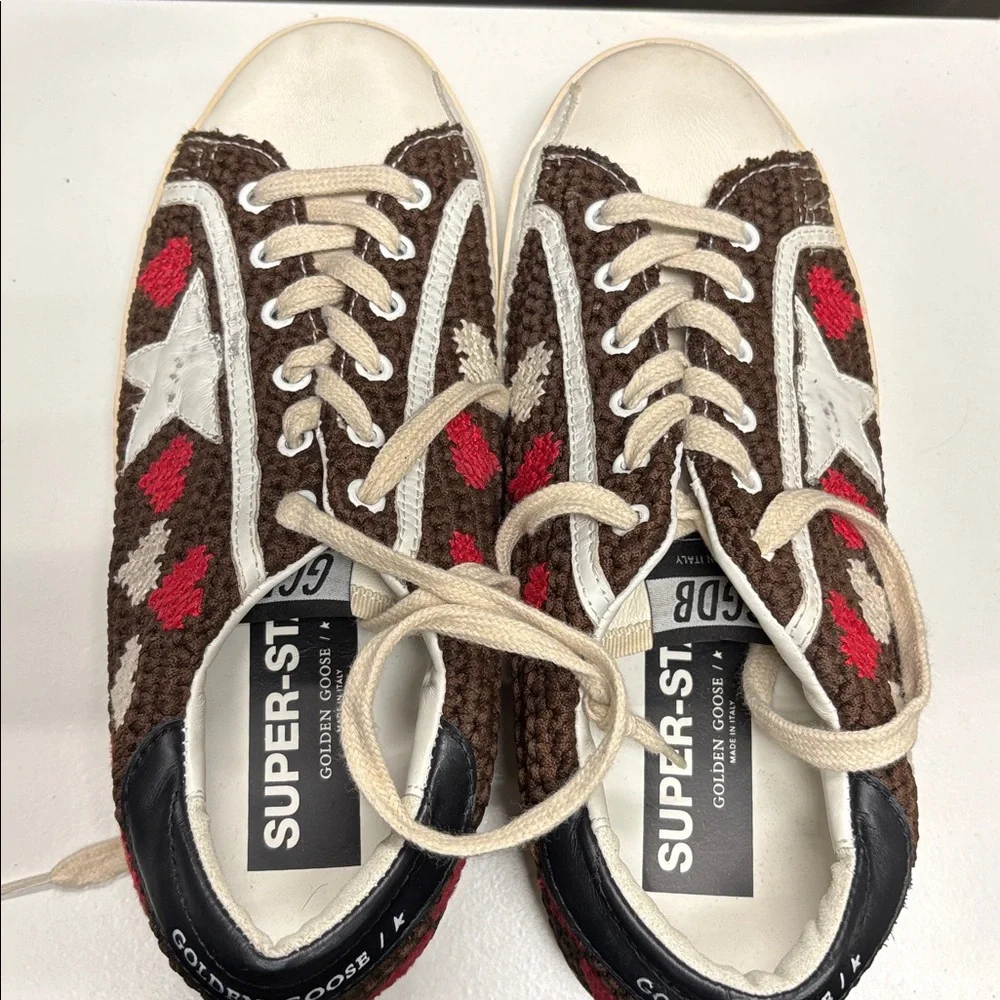 Golden Goose Superstar Brown and Red Women's Sneakers Crochet 39 Size 9